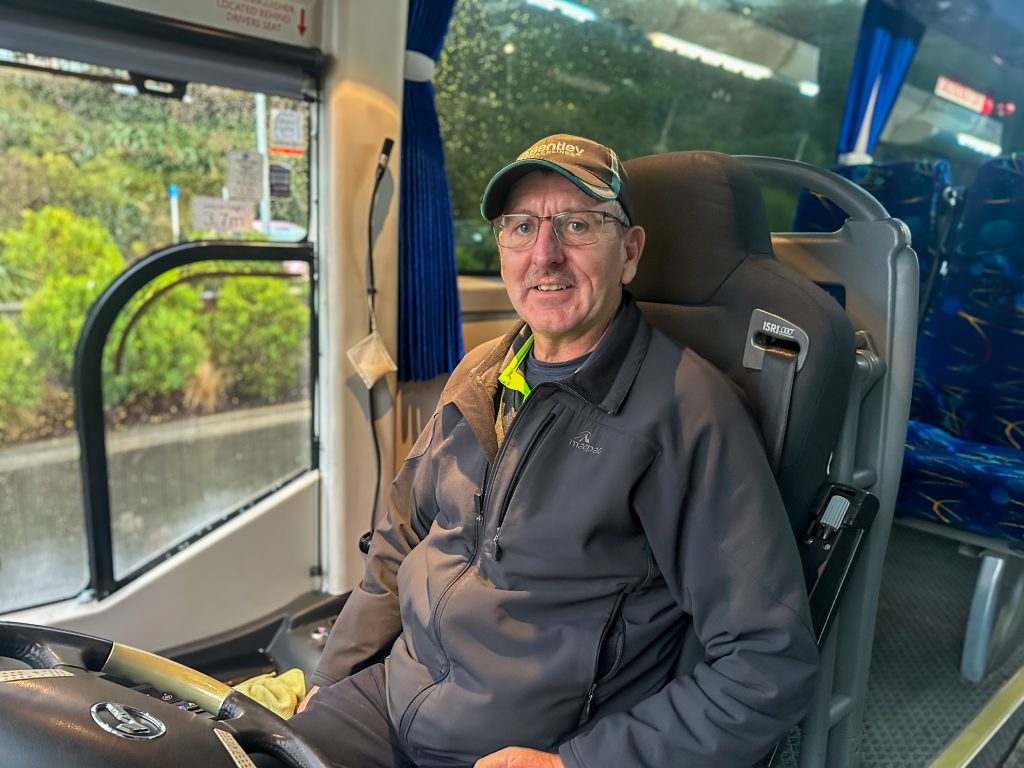 Tim Hartnell ready for the last bus tour of the school holidays